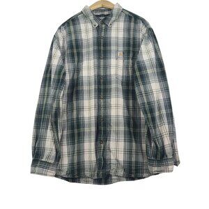 Carhartt Relaxed Fit Green White Plaid Button Down Men XL